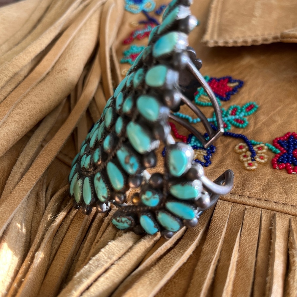 Rare Turquoise Oval Cuff Bracelet -  73 Blue Green Stones - Picture 8 of 17